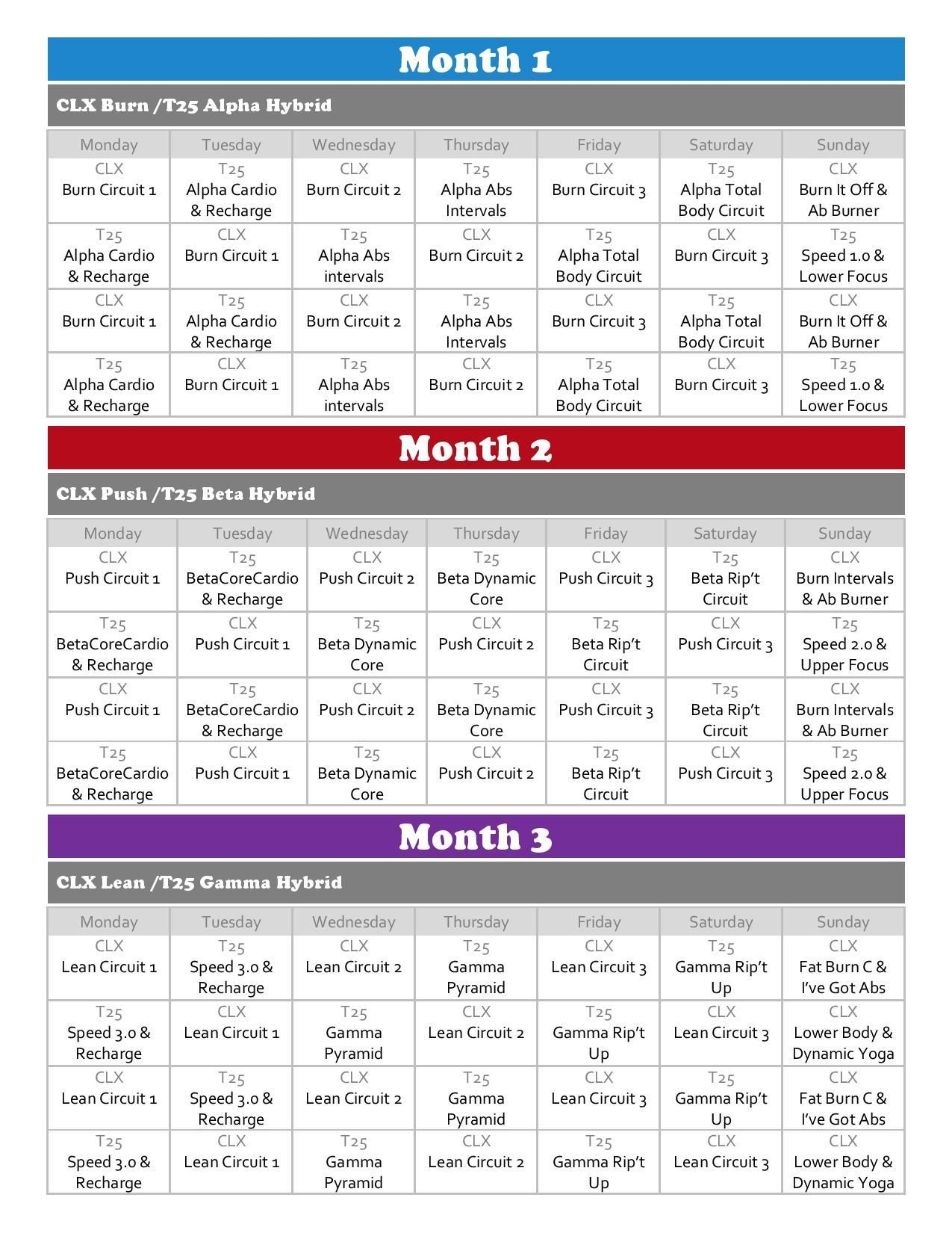 The Chalean Extreme Workouts Calender Get Your Calendar Printable