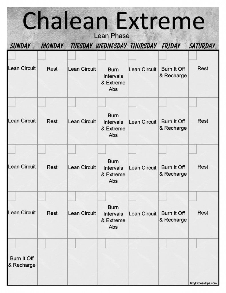 Chalean Extreme Workout Calendar | Extreme Workouts, Chalean