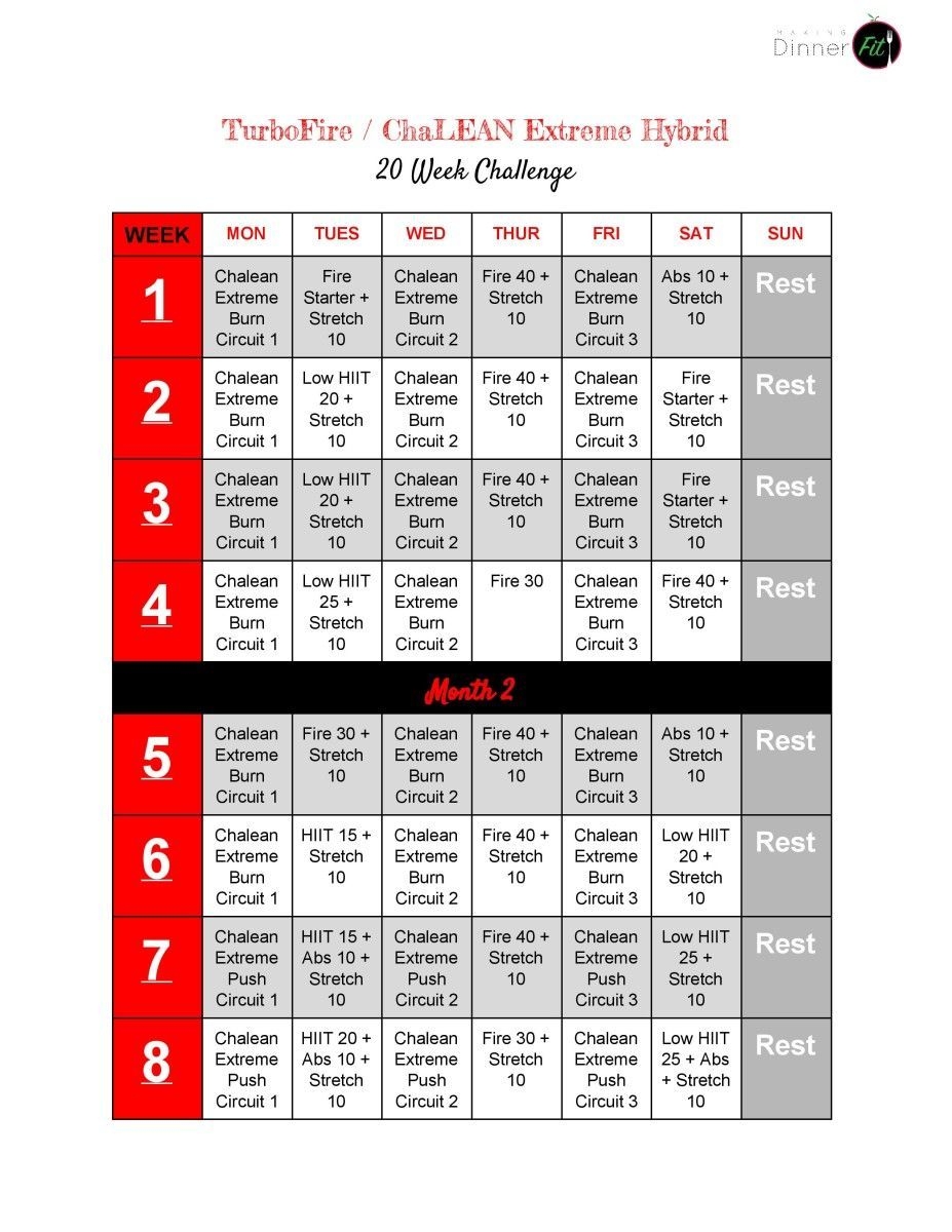 The Chalean Extreme Workouts Calender Get Your Calendar Printable