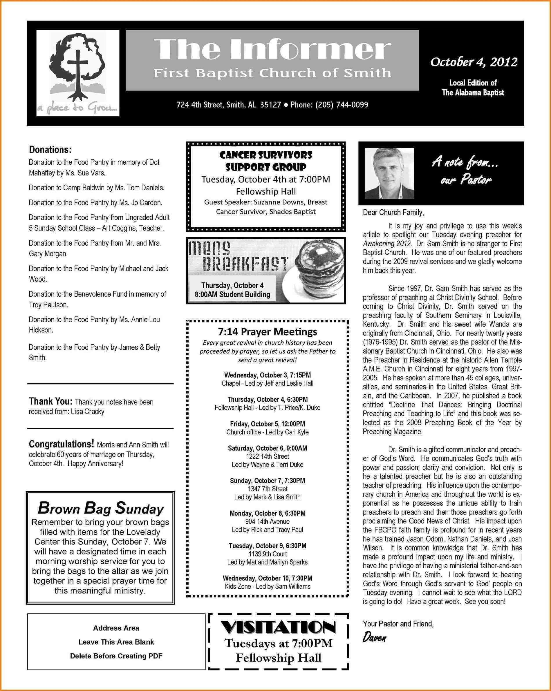 Church Newsletter Format Best Free Church Newsletter