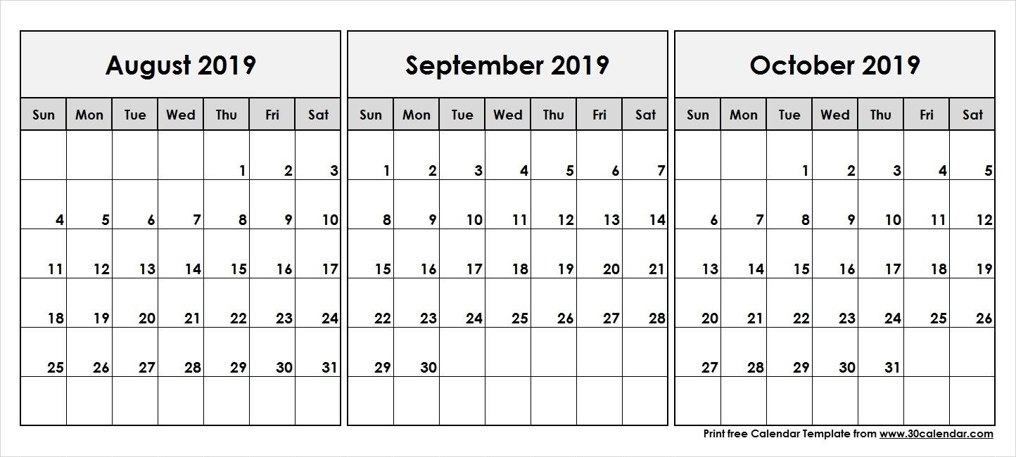 Collect August September October 2019 Calender | June 2019