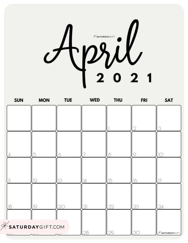 Cute (&amp; Free!) Printable April 2021 Calendar | Saturdaygift