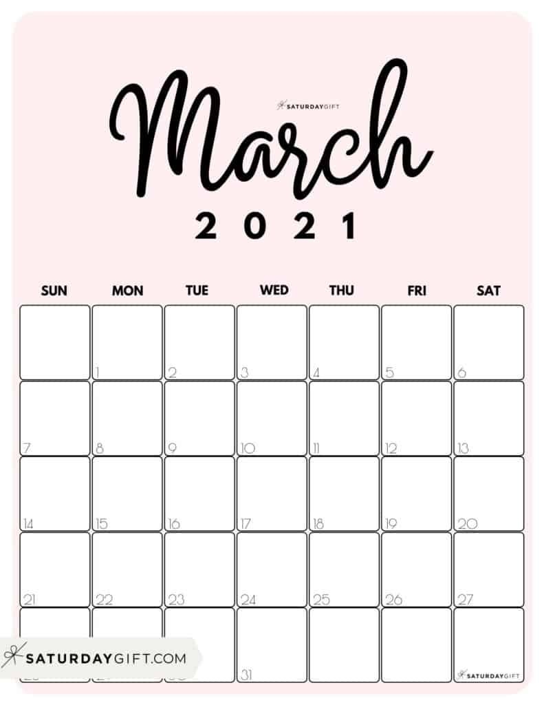 Cute (&amp; Free!) Printable March 2021 Calendar | Saturdaygift