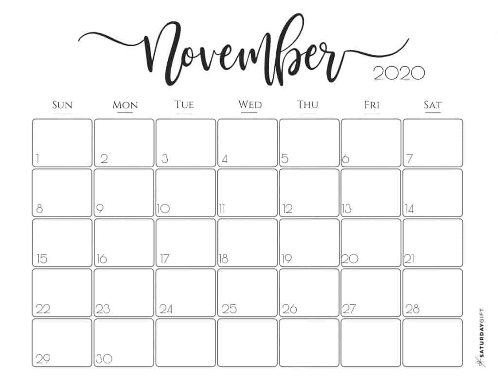 Cute (&amp; Free!) Printable November 2020 Calendar | Saturdaygift