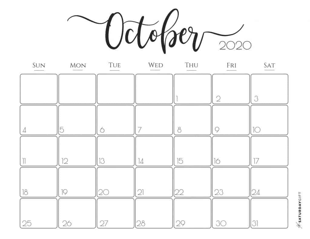 Cute (&amp; Free!) Printable October 2020 Calendar | Saturdaygift