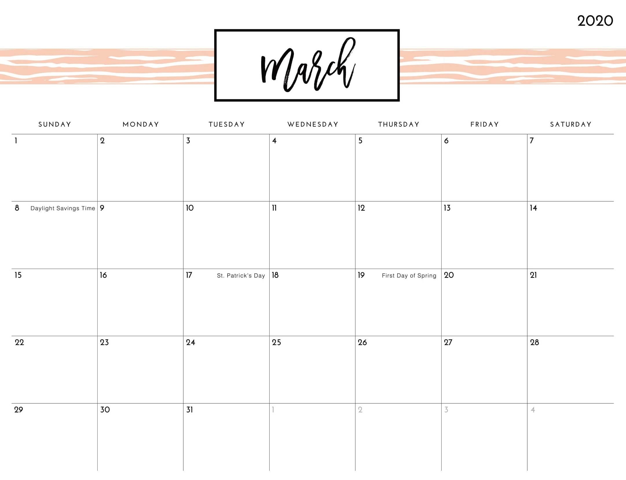 Cute March Calendar 2020 Printable Template Word - Set Your