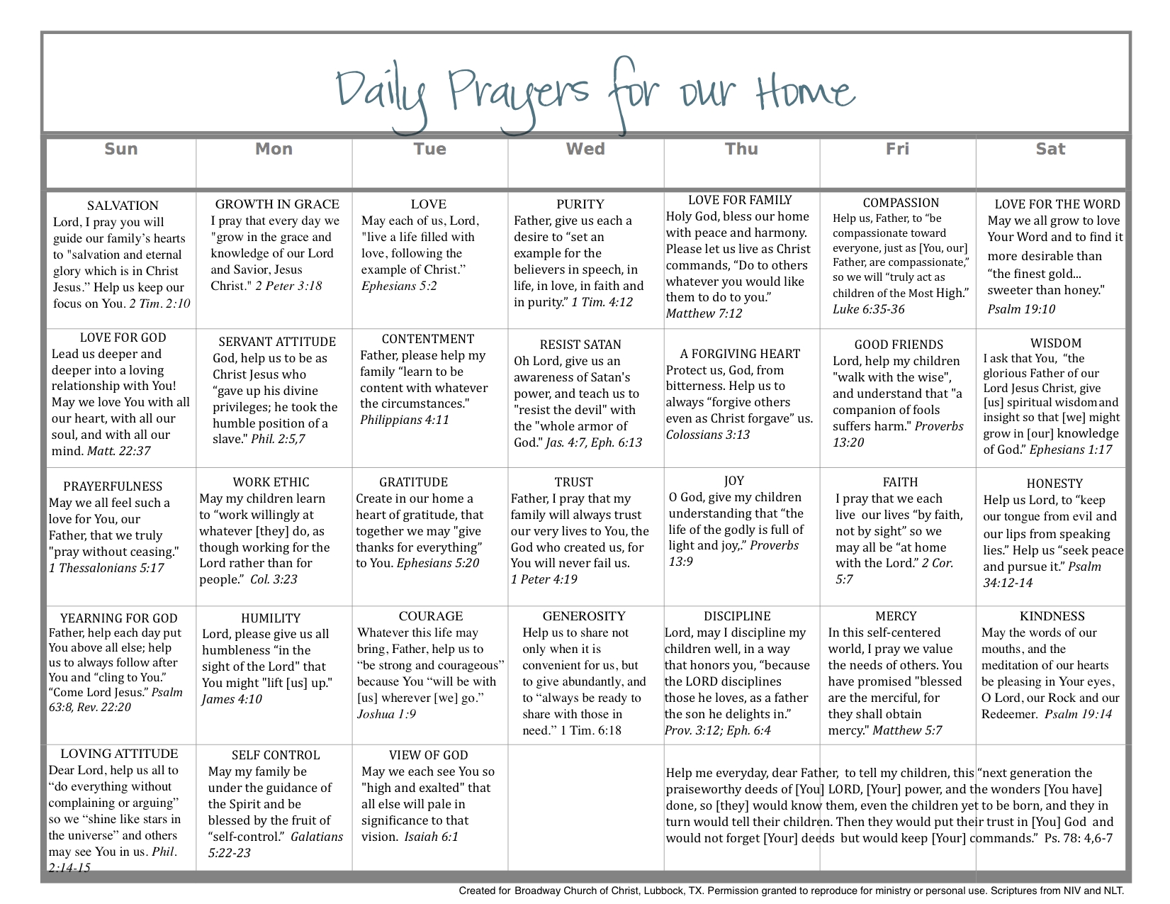 Daily Calendar To Pray Scripture For The Home … | Prayer For