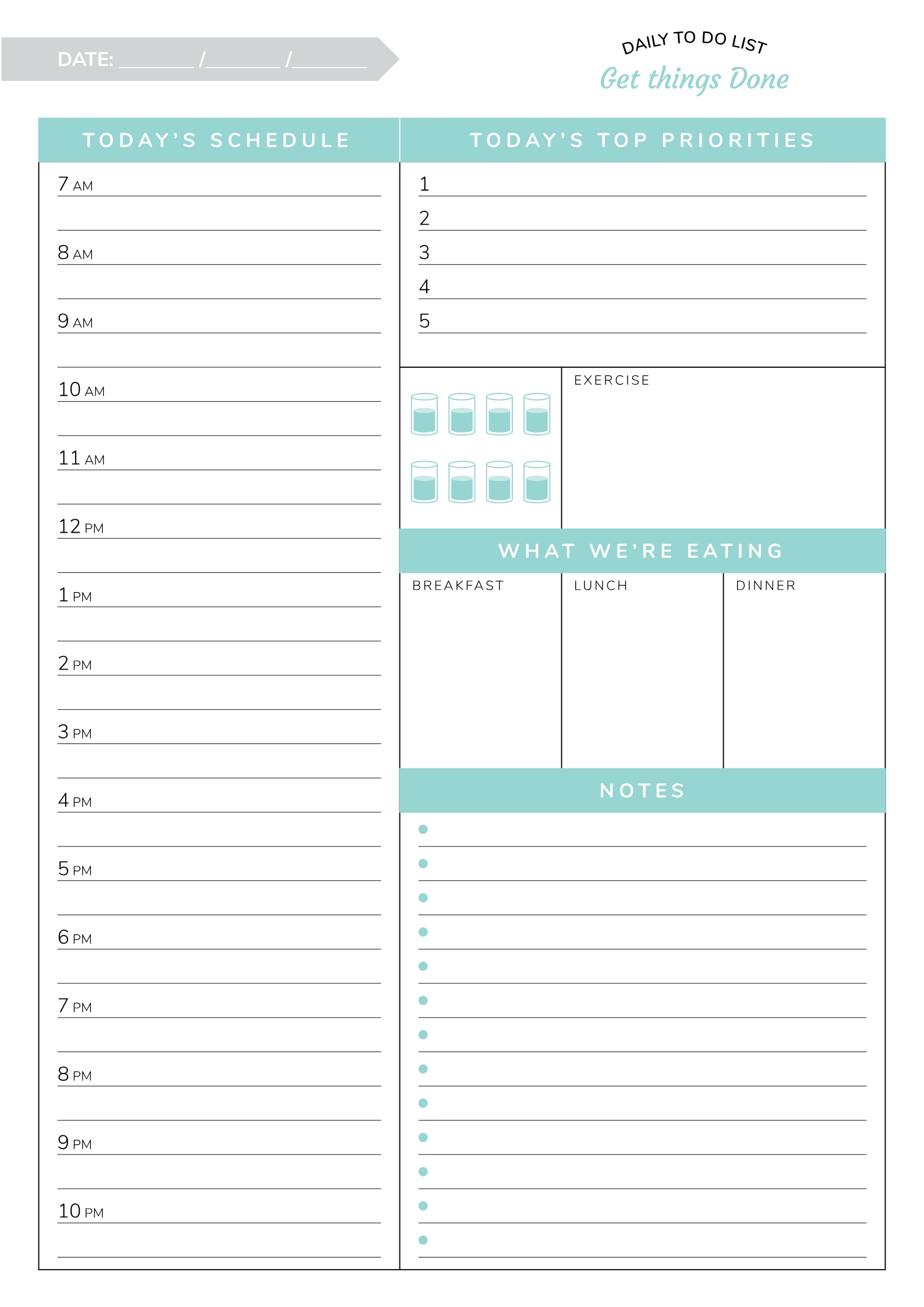 Daily Hourly Planner Template - Get Things Done | Hourly