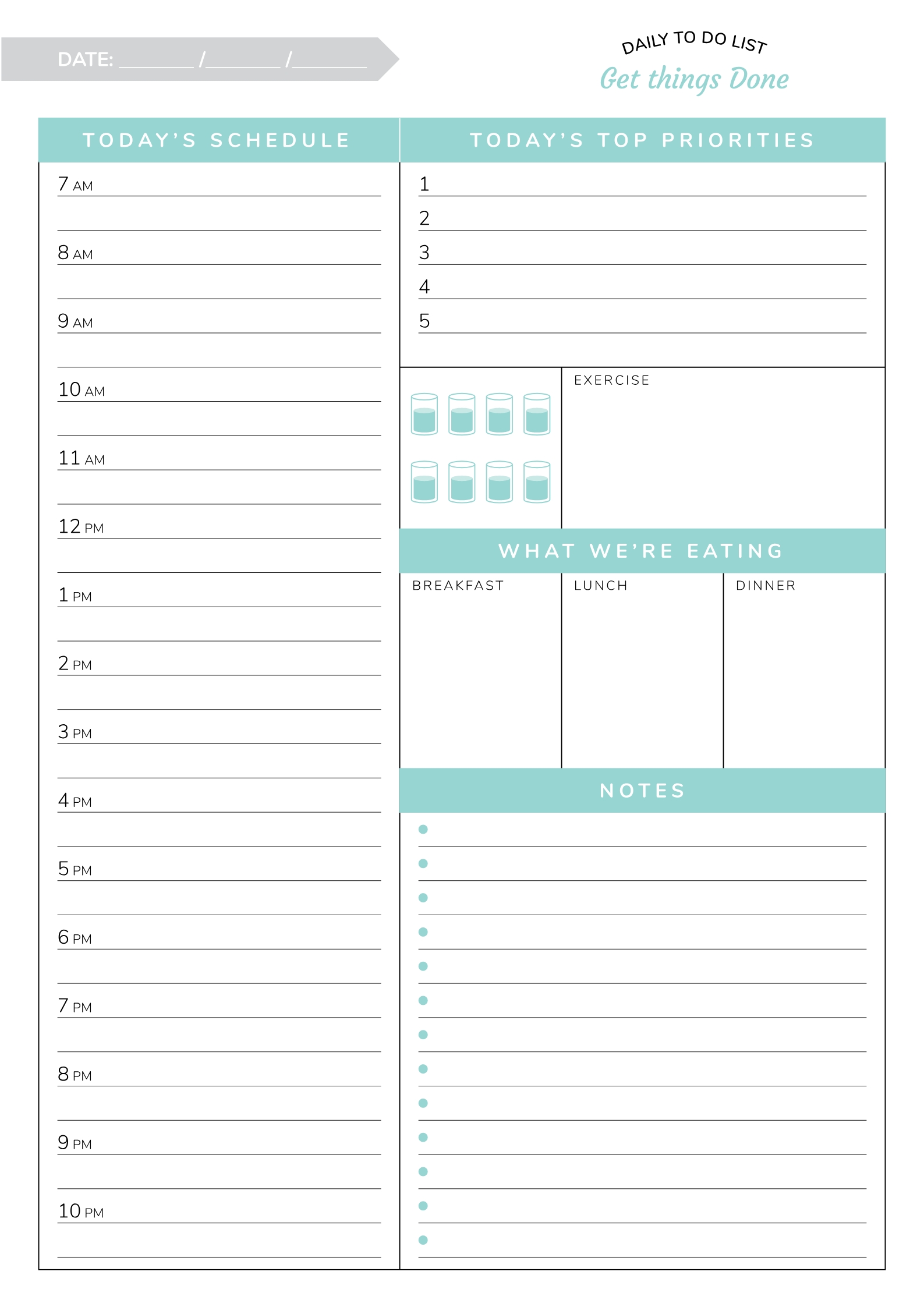 hourly daily schedule template