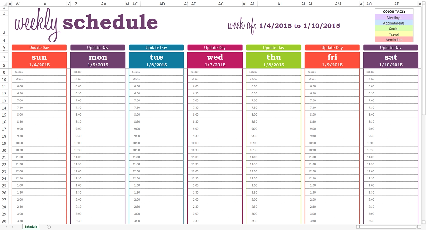 Daily Planner With Time Slots Template | Weekly Calendar