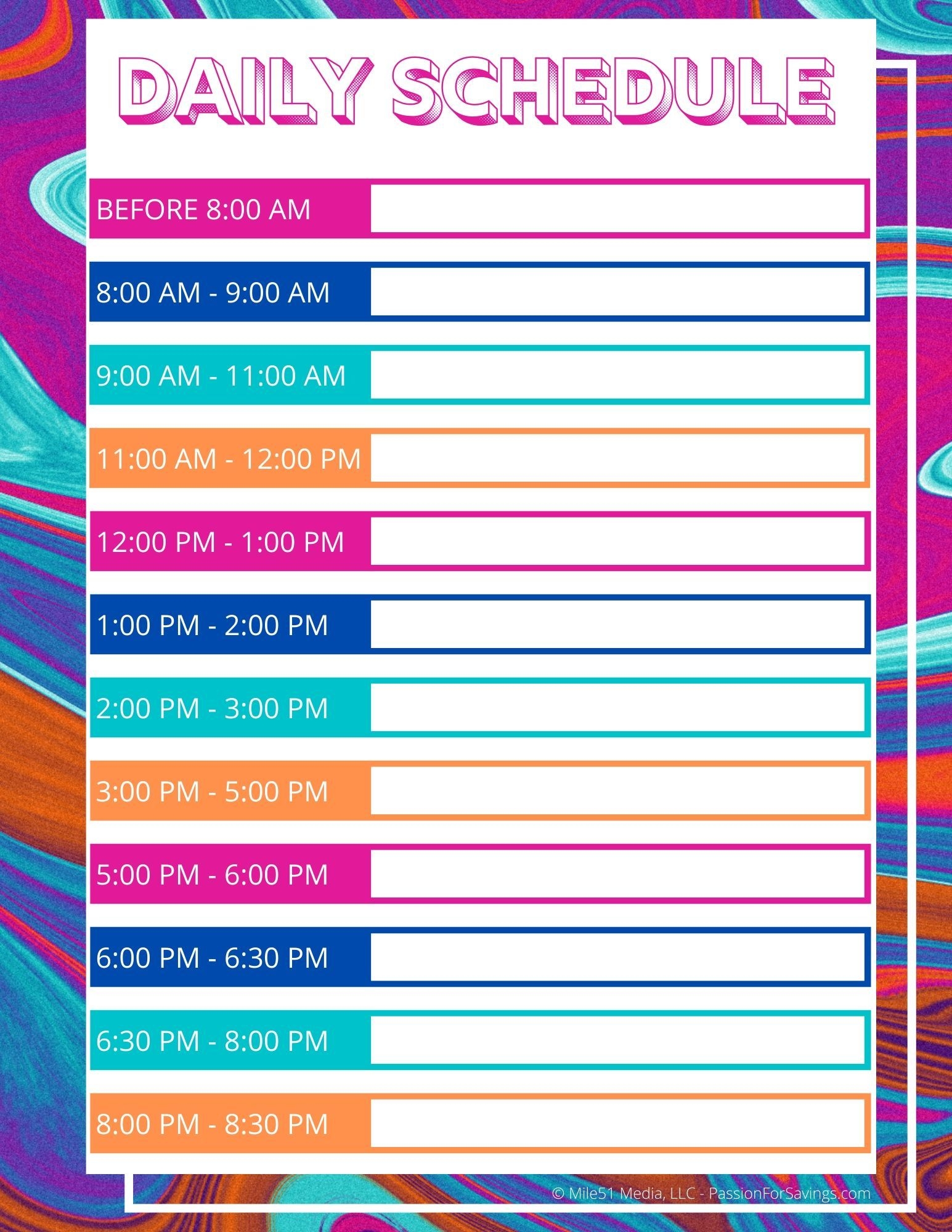 daily schedule for kids template