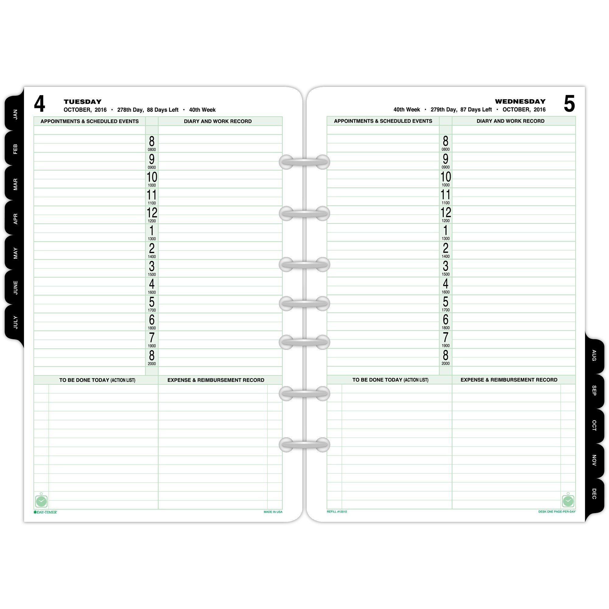 Day-Timer Daily Planner Refill 2016, One Page Per Day