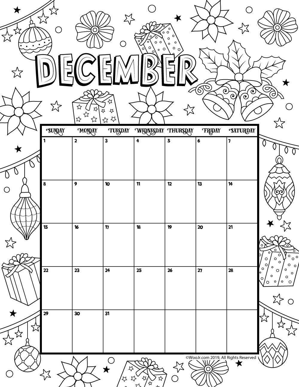 December 2019 Coloring Calendar (With Images) | Coloring