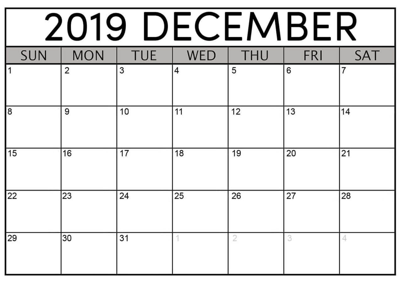 December 2019 Printable Calendar Free Download - Latest