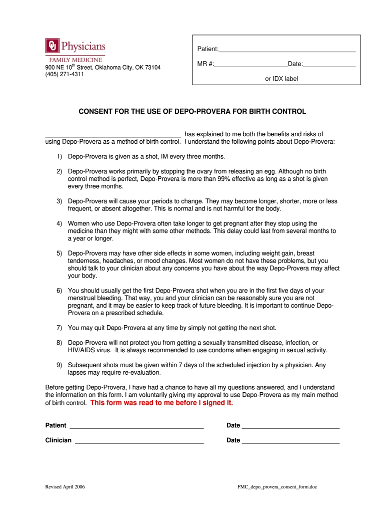 Depo Provera Consent Form - Fill Out And Sign Printable Pdf Template |  Signnow