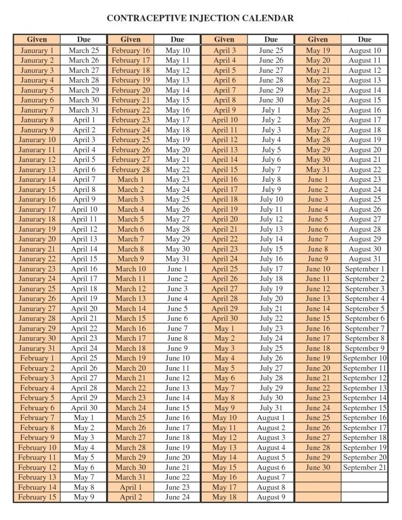 Depo Provera Perpetual Calendar 2019 Printable – Template