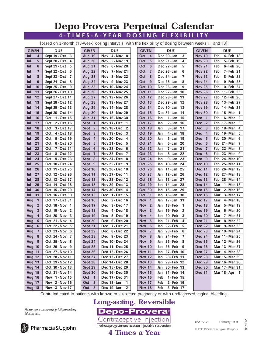 Perfect Perpetual Contraceptive Injection Calendar