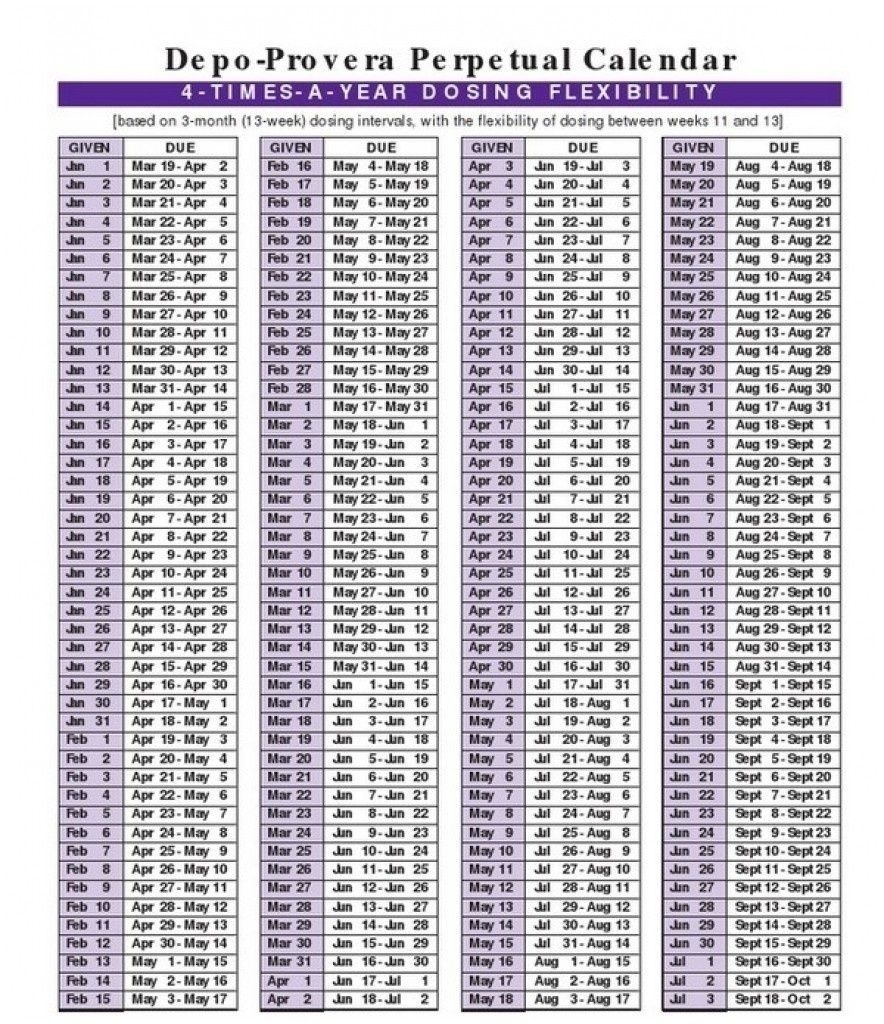 Depo Provera Perpetual Calendar To Print - Calendar