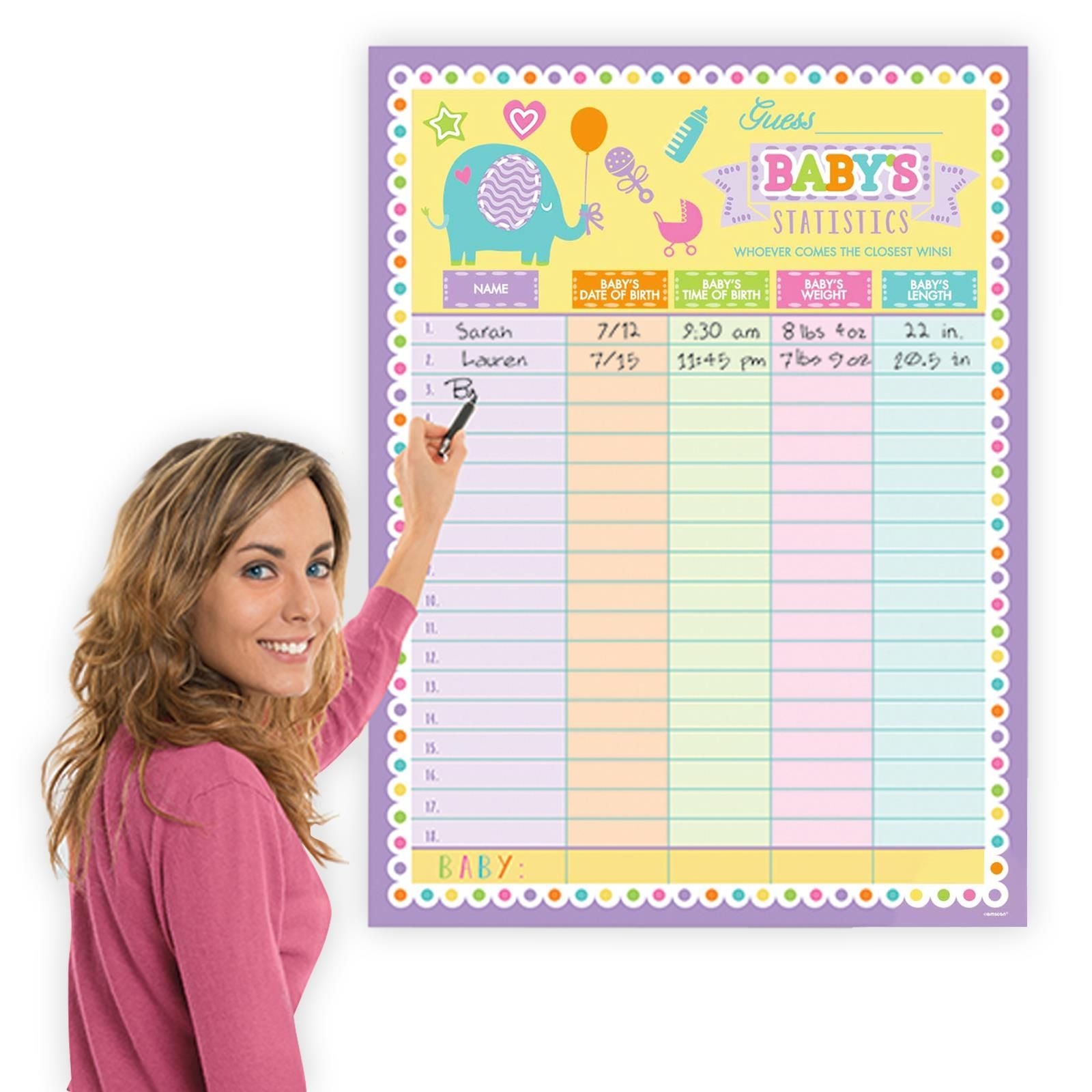 Details About 101Cm Baby Shower Statistics Guessing Game Activity Poster  With Party Tablecloth