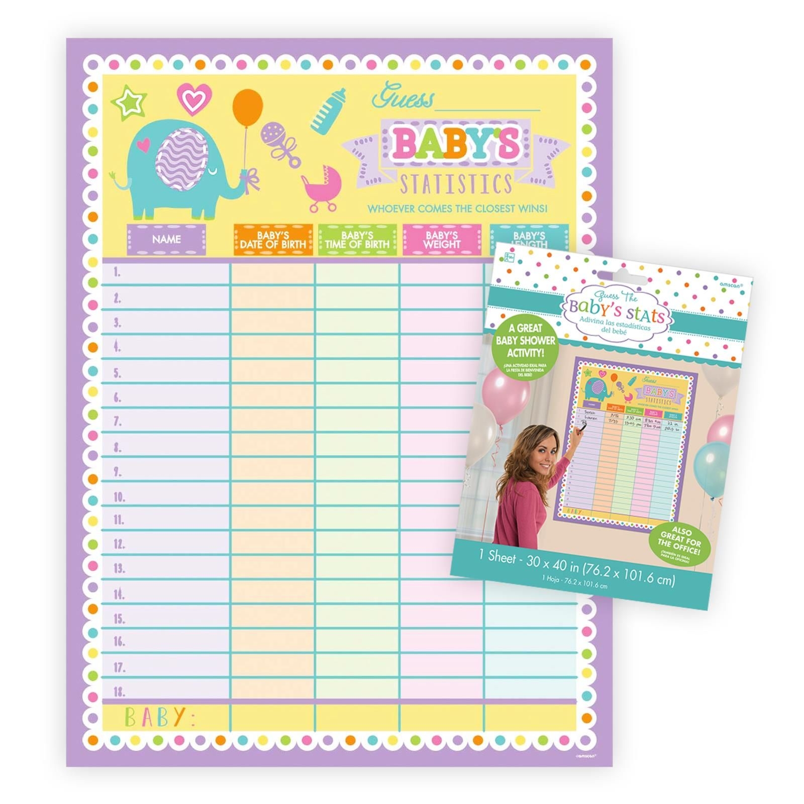 Details About Guess The Baby&#039;s Statistics Baby Shower Party Game Activity  Weight Date Poster