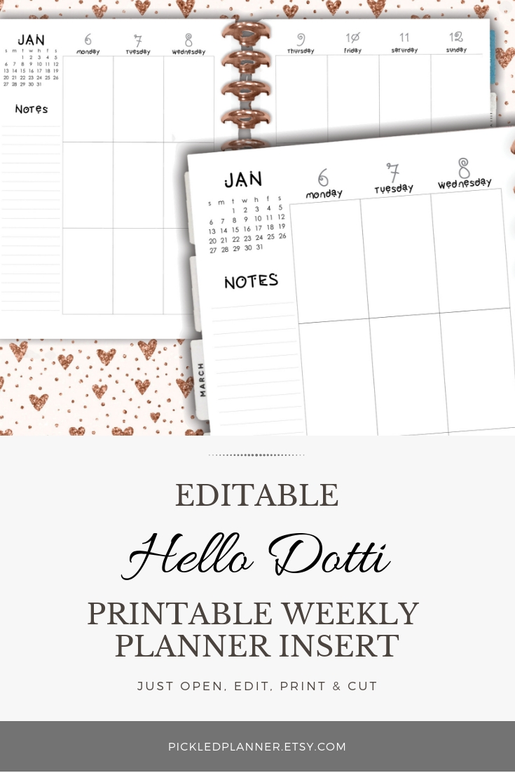 Dotti Editable Undated Vertical Weekly Planner Binder Pages