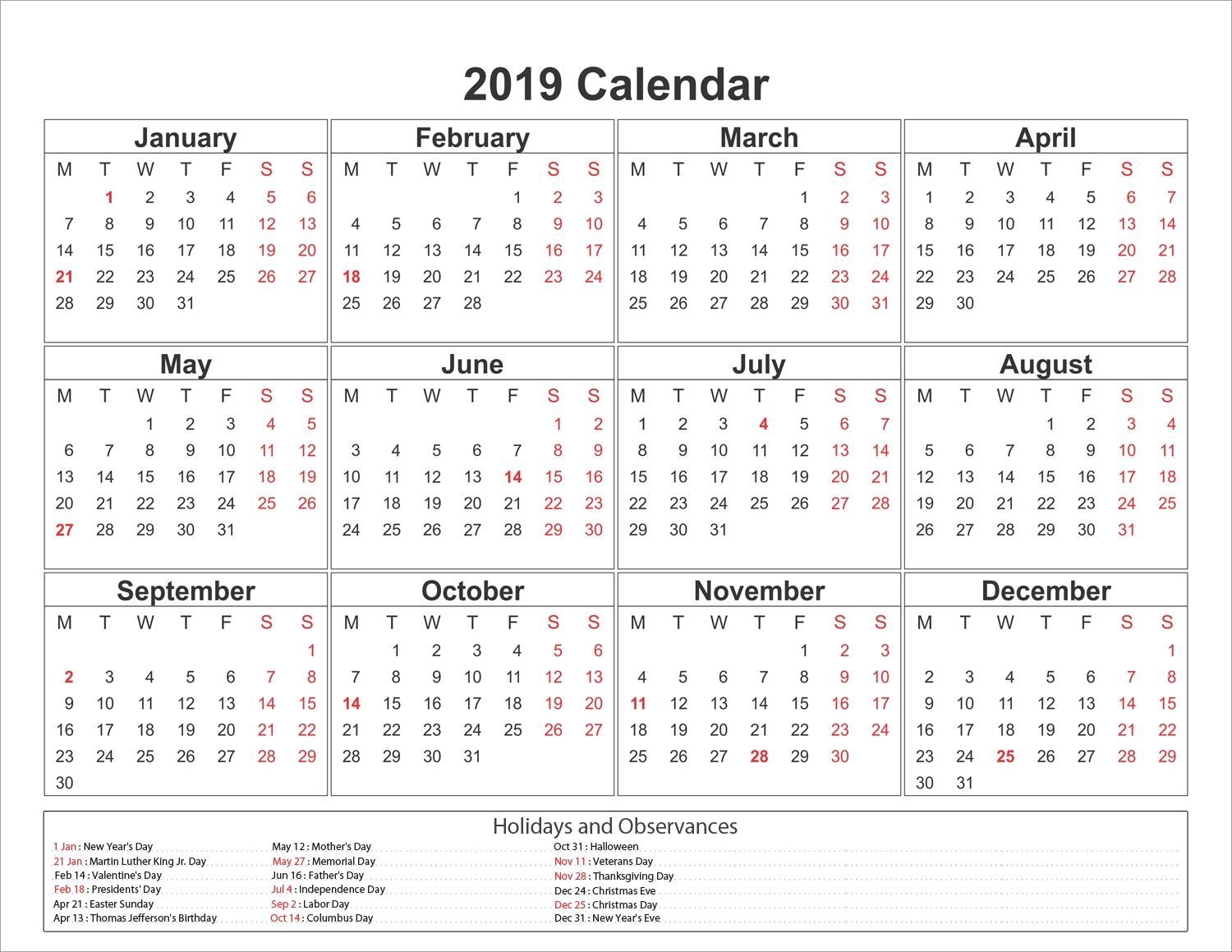 Download 2019 Printable Calendar (With Images) | Calendar