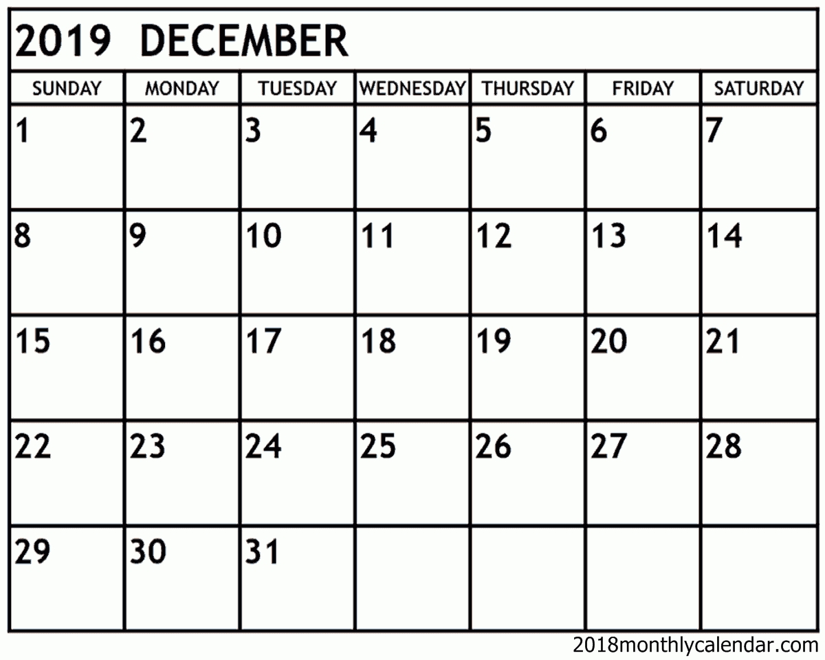 Download December 2019 Calendar – Printable Blank &amp; Editable