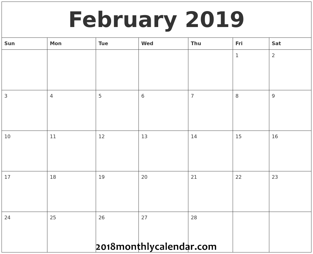 Download February 2019 - Printable Blank &amp; Editable