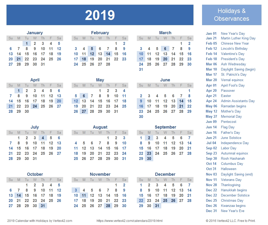 Download Free Printable 2019 Calendar Templates That You Can