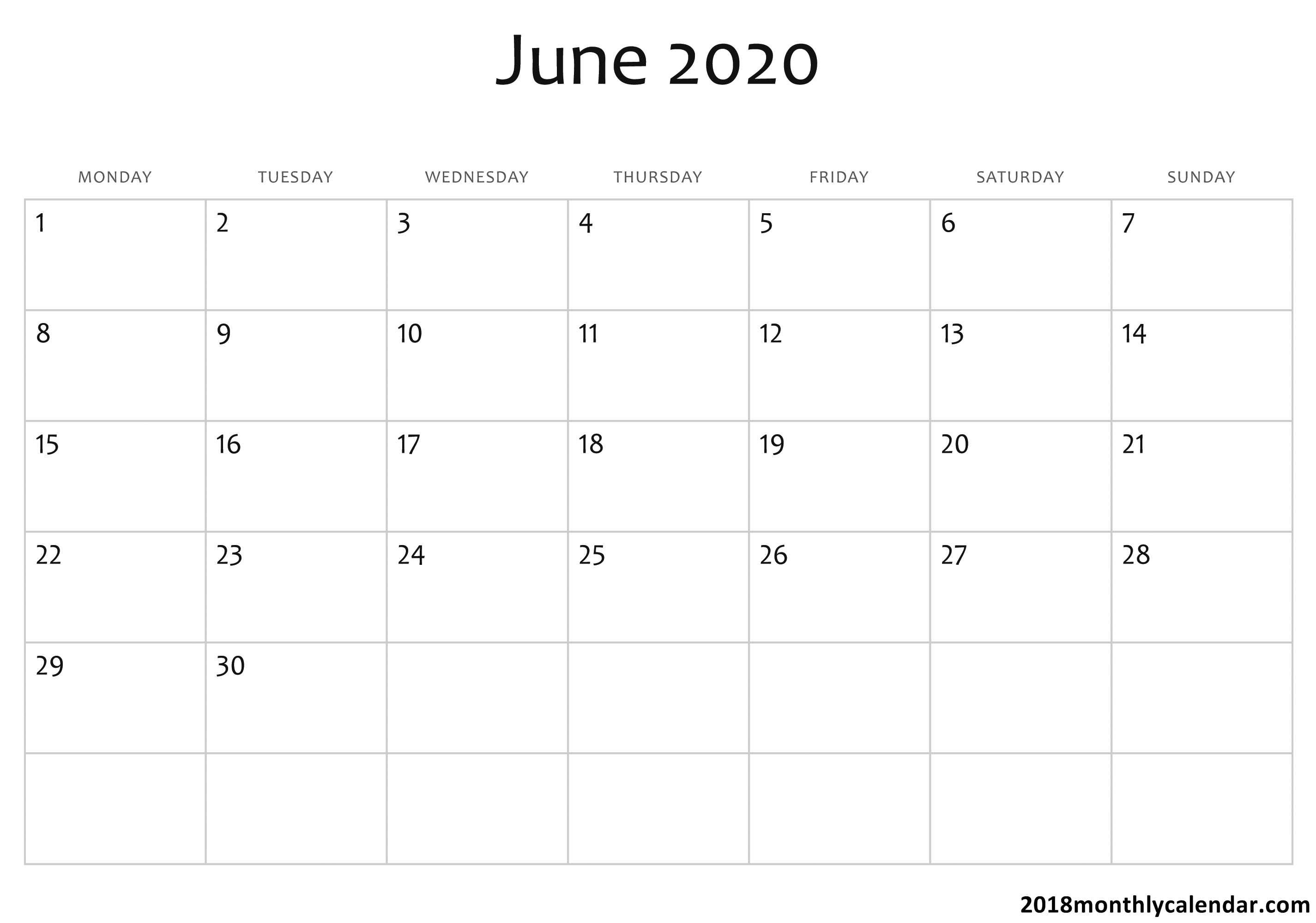 Download June 2020 Calendar – Blank &amp; Editable
