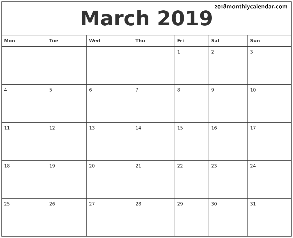 Download March 2019 - Printable Blank &amp; Editable