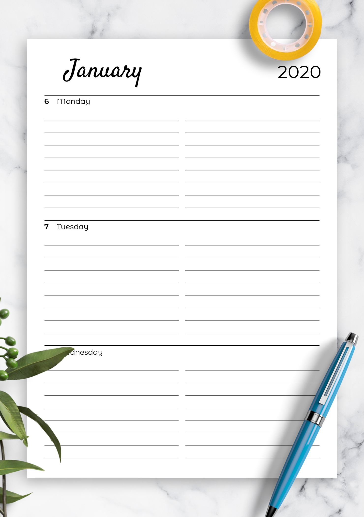 Download Printable Lined Weekly Planner With Calendar Pdf