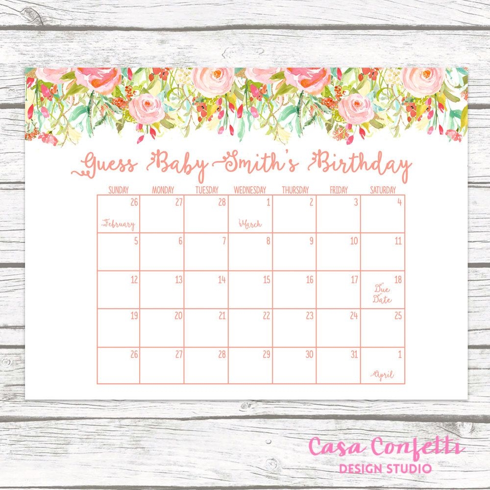 Due Date Calendar, Guess Baby&#039;s Due Date, Baby Shower