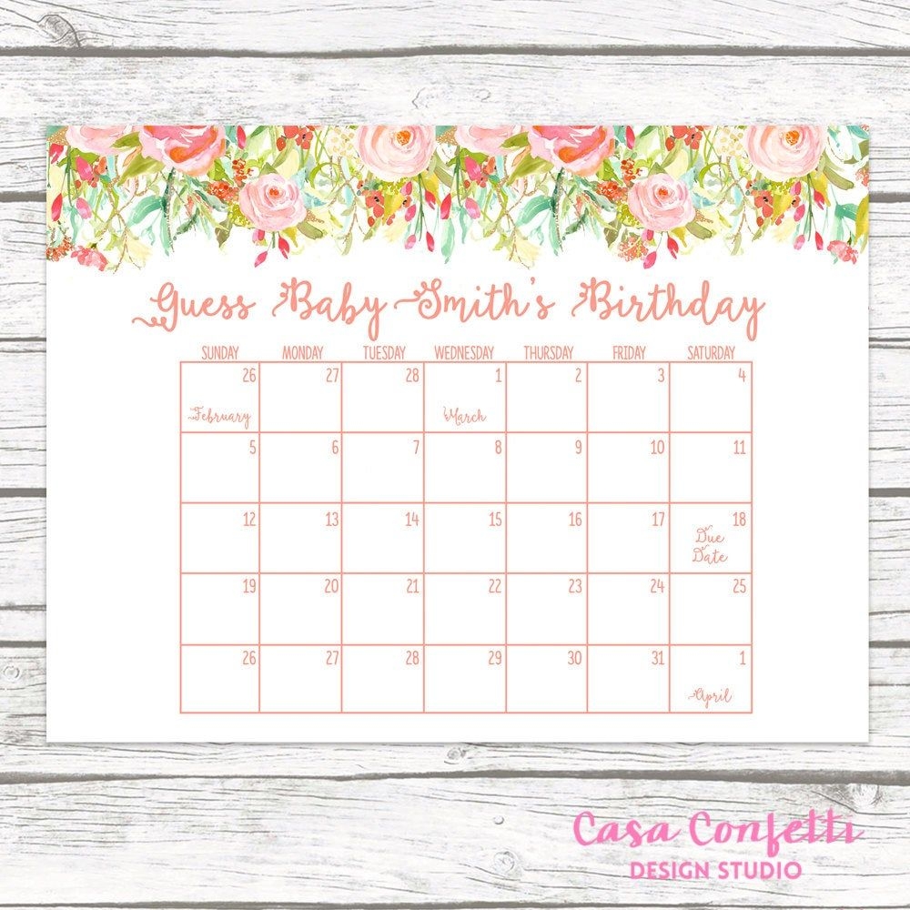 Due Date Calendar, Guess Baby's Due Date, Baby Shower