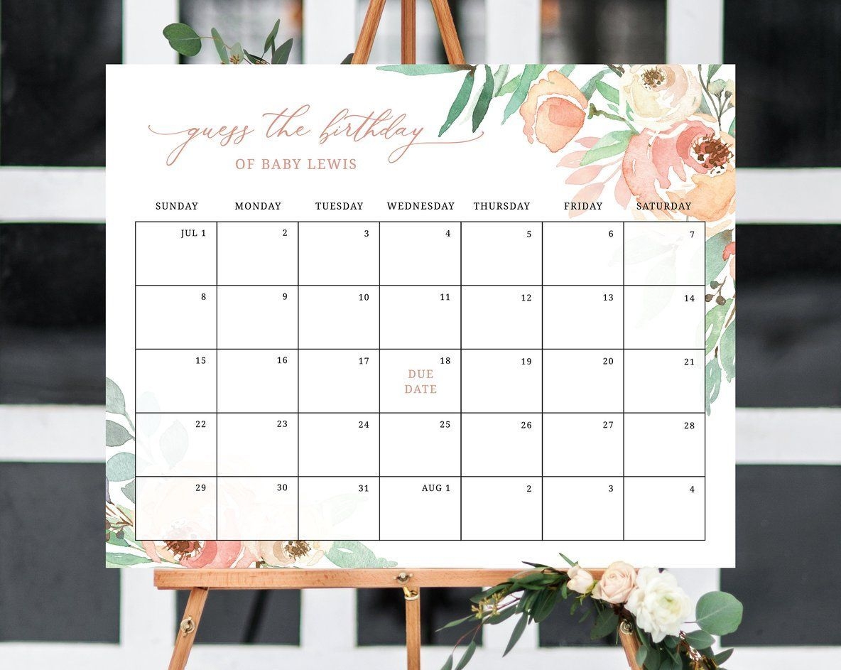 Due Date Calendar Template, Baby Shower Calendar, Baby Due