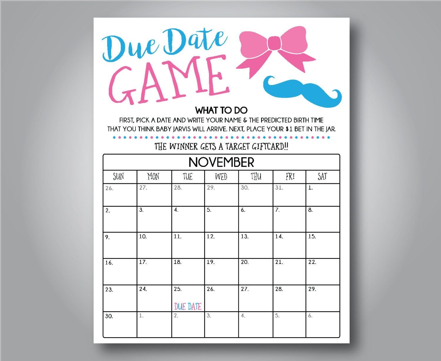 The Guessing Baby Gender Due Date Game Template Get Your Calendar Printable