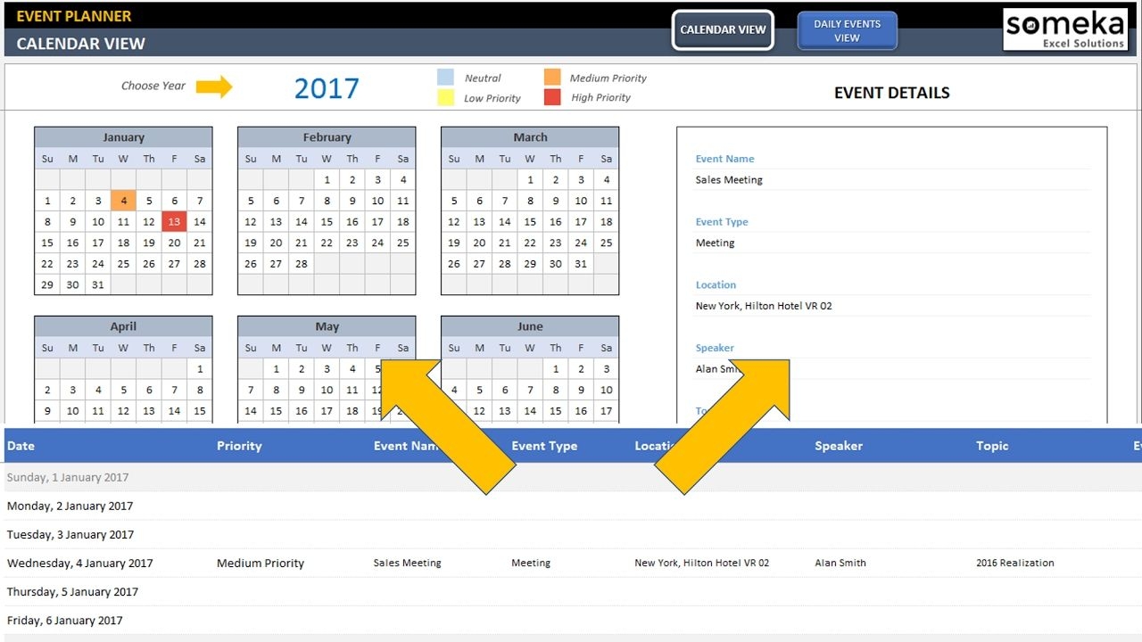 Dynamic Event Calendar | Calender In Excel Template