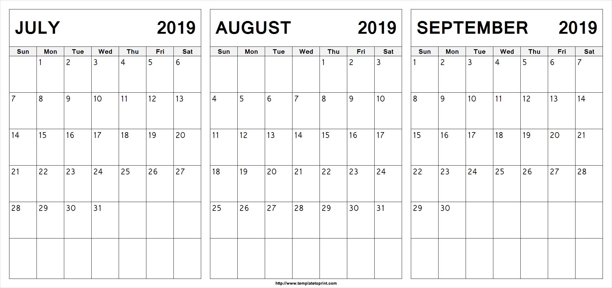 Edit Printable July August September 2019 Calendar