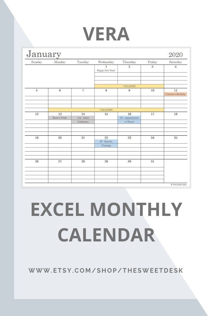 Editable 2020 Excel Calendar Template | Printable Minimalist