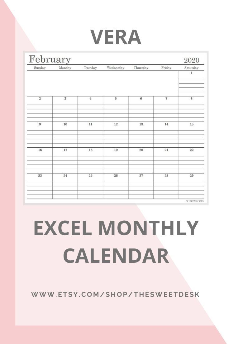 Editable 2020 Excel Calendar Template | Printable Minimalist