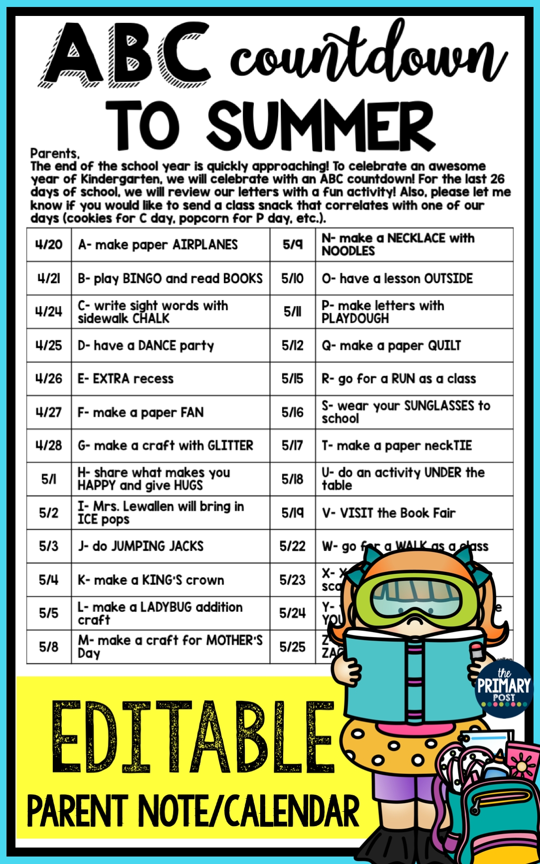 Editable Abc Countdown To Summer | School Countdown