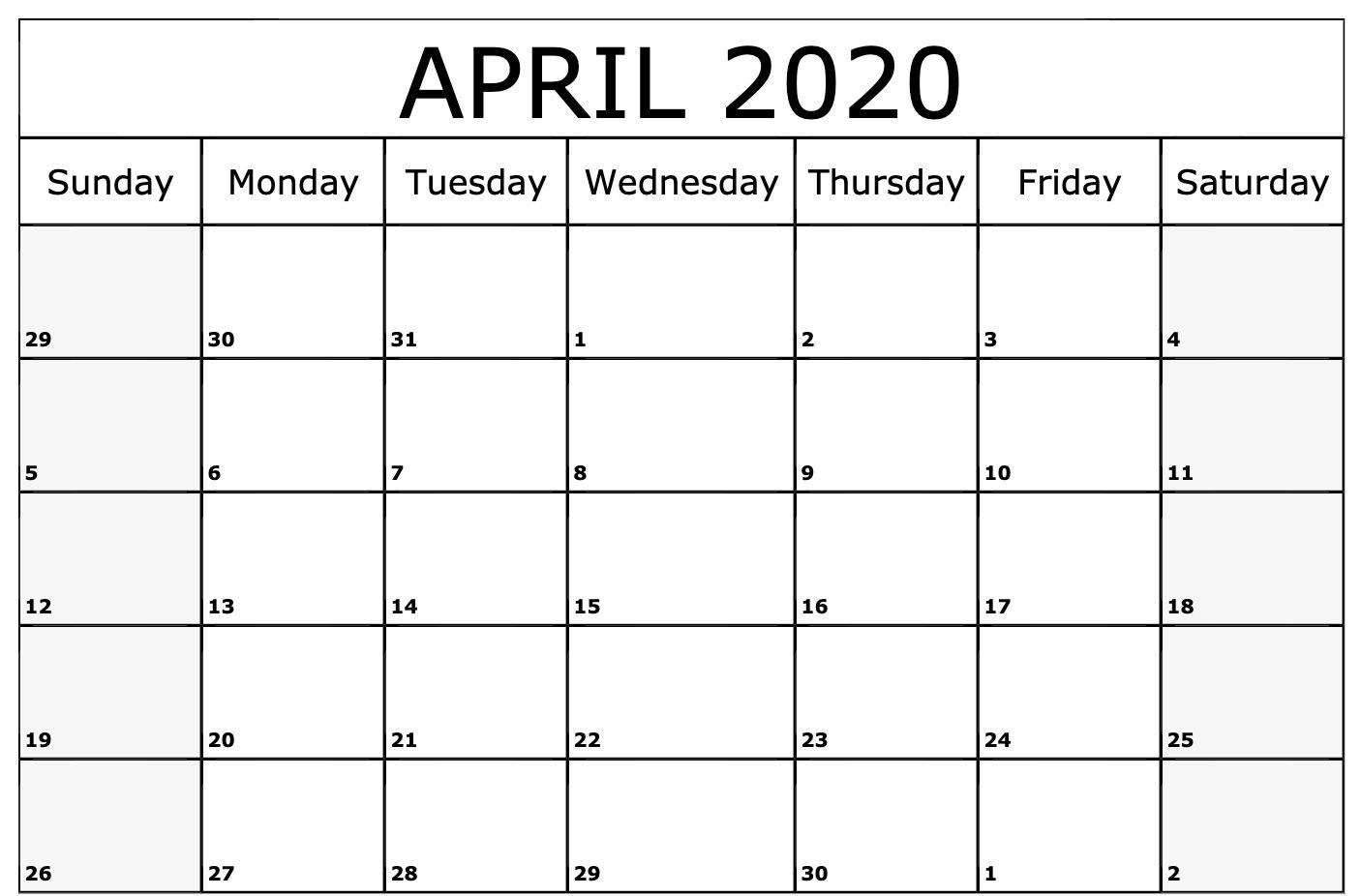 Editable April 2020 Calendar To Print Pdf Word Blank Blank
