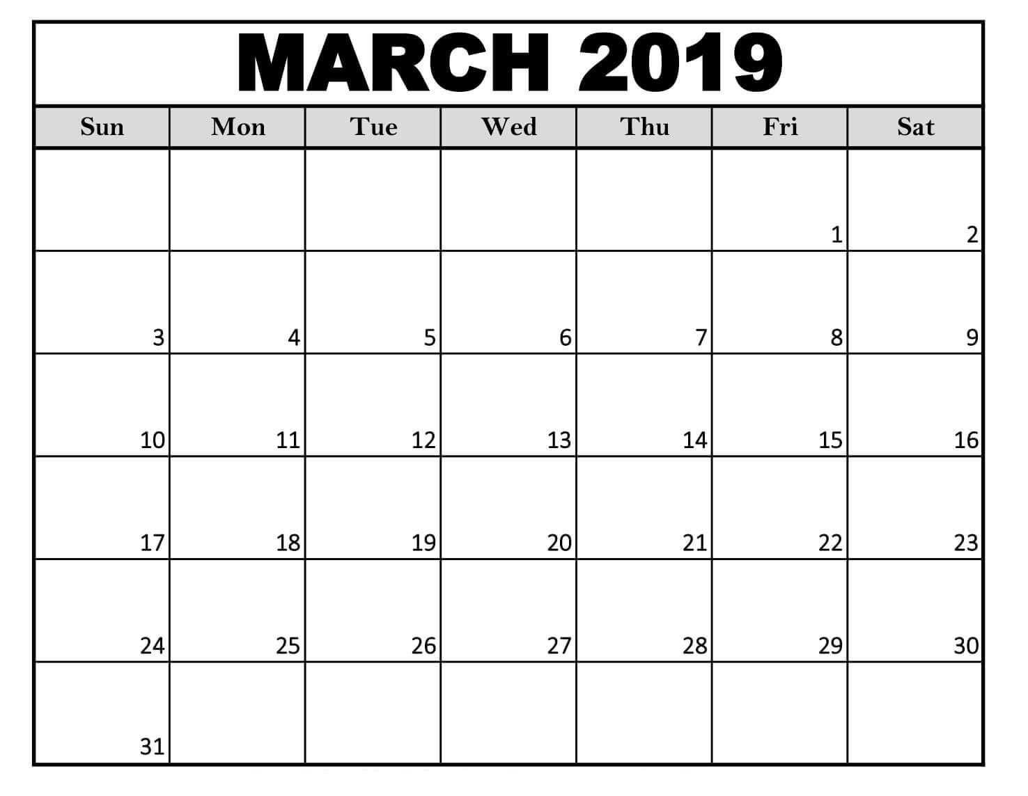 Editable March 2019 Calendar Free Download (With Images