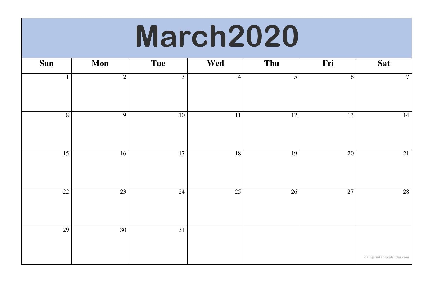 Editable March 2020 Printable Calendar Template With Notes