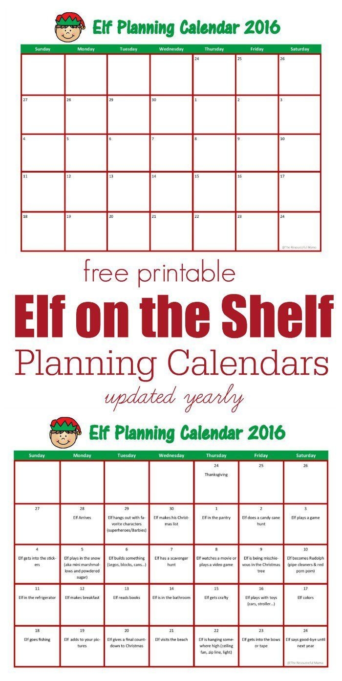 Elf On The Shelf Planning Calendar | Elf On The Shelf, Elf