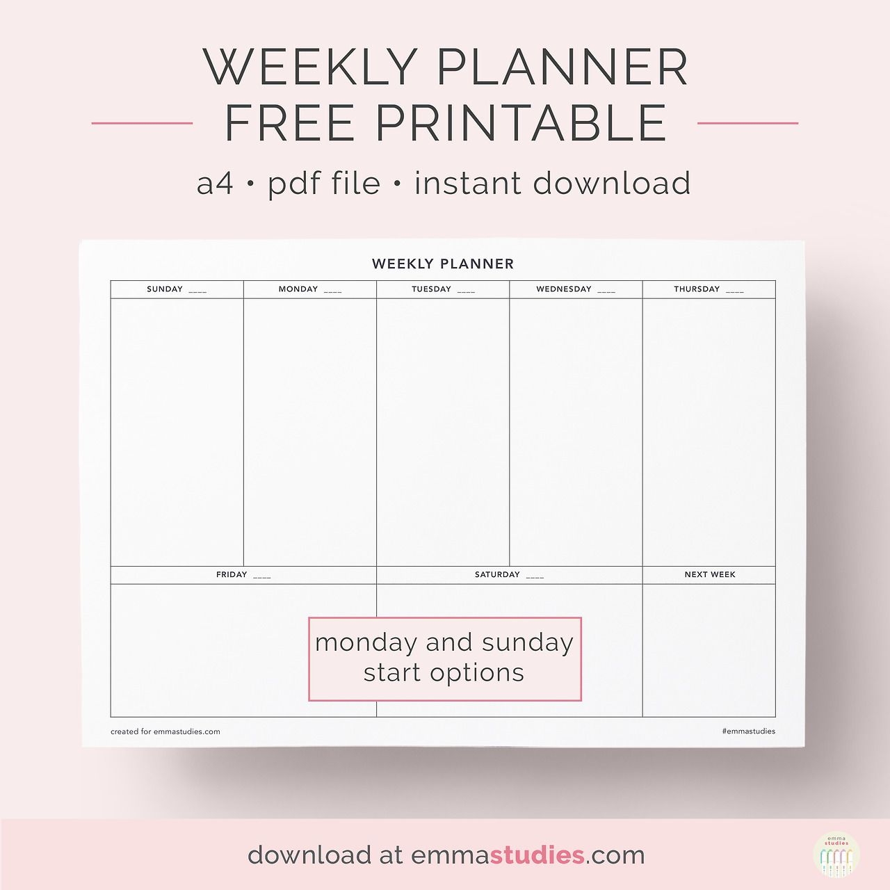 Emma&#039;s Studyblr — Undated Weekly Planner Free Printable A