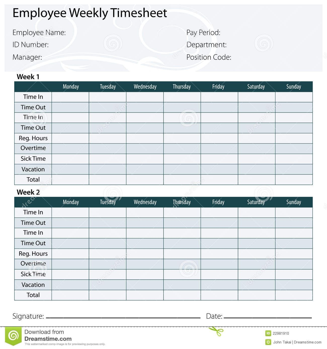Employee Timesheet Template Stock Vector - Illustration Of