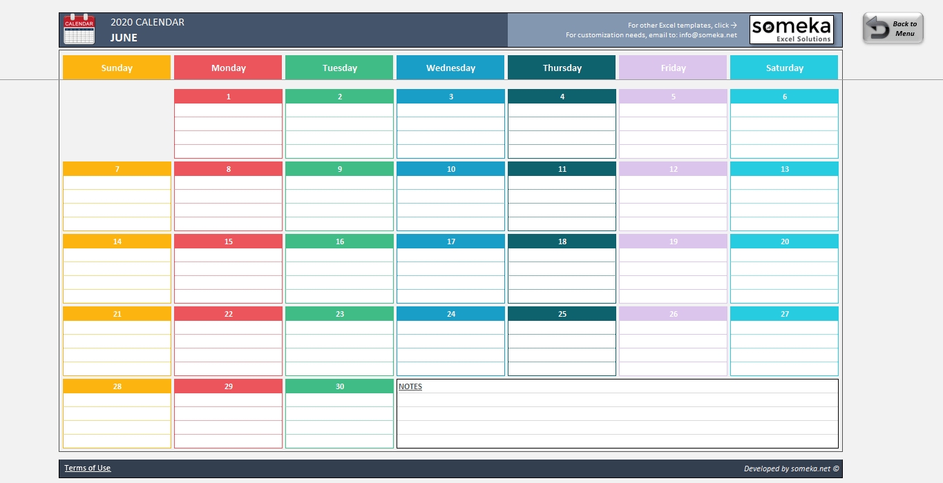 Excel Calendar Template