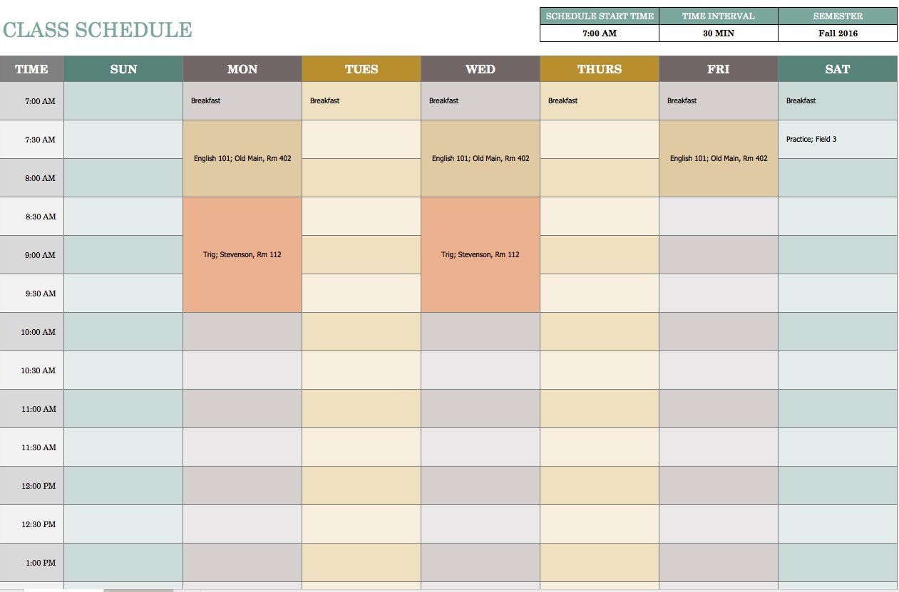 Excel Weekly Calendar Template