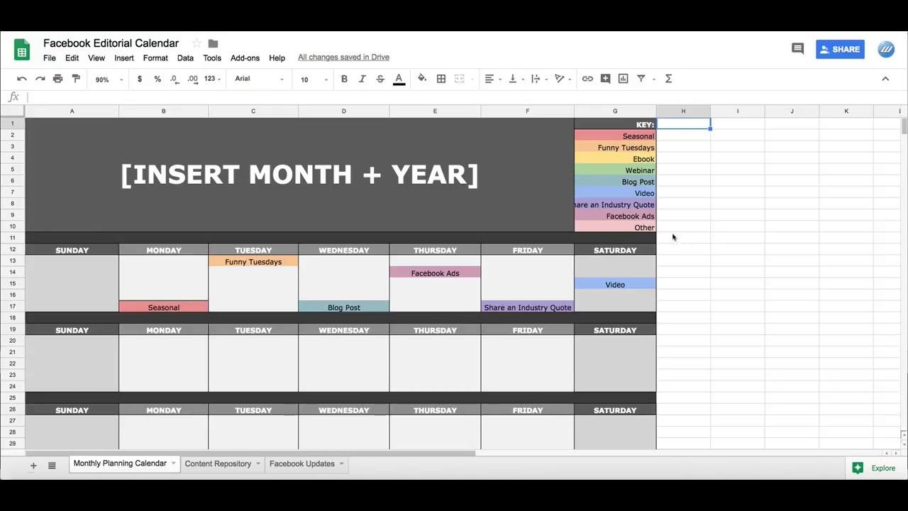 Facebook Social Media Editorial Calendar In Google Sheets